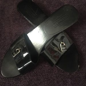 Coach Patent Leather/Wood Sandals
